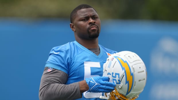 Jun 14, 2022; Costa Mesa, California, USA; Los Angeles Chargers linebacker Khalil Mack (52) during minicamp at the Hoag Performance Center. Mandatory Credit: Kirby Lee-USA TODAY Sports